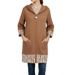 NEW NELLY animal print hooded cardigan in camel